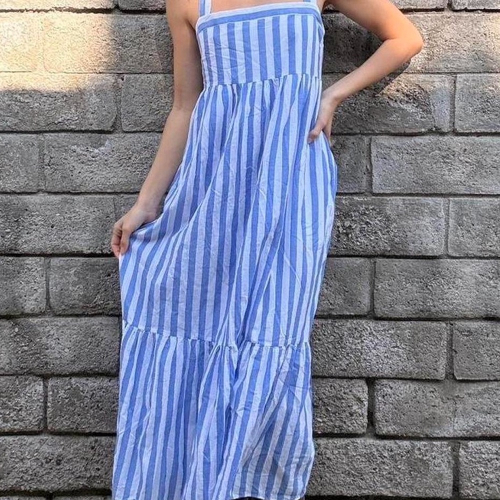 English Factory Blue and White Striped Maxi Dress